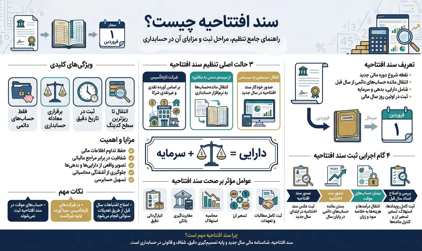سند افتتاحیه چیست؟ راهنمای جامع تنظیم، مراحل ثبت و مزایای آن در حسابداری